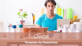  Presentation with pottery - Cool new PPT theme with young man decorating pottery in class backdrop and a coral colored foreground