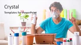  Presentation with pottery - Presentation theme featuring young man decorating pottery background and a sky blue colored foreground