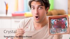  Presentation with pottery - Presentation theme featuring young man decorating pottery in class background and a lemonade colored foreground
