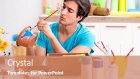  Presentation with pottery - Theme featuring young-man-decorating-pottery background and a coral colored foreground