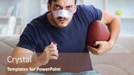  Presentation with loss - Colorful presentation design enhanced with young man defeated in sports game suffered loss with broken blee backdrop and a coral colored foreground