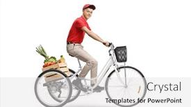  Presentation with young man holdng laptop on lap money - Slide deck enhanced with young-man-delivering-groceries background and a light gray colored foreground