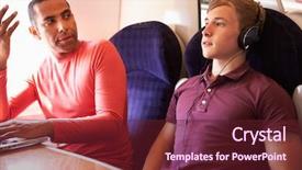  Presentation with passengers - Cool new presentation with young man disturbing train passengers backdrop and a tawny brown colored foreground