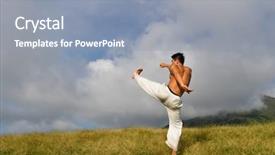  Presentation with young - Slide set consisting of young man do kungfu - taichi background and a light blue colored foreground