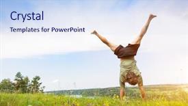  Presentation with activity - PPT theme with young man doing a handstand background and a  colored foreground