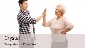  Presentation with five sided blue to white - Colorful PPT theme enhanced with young man doing a high backdrop and a lemonade colored foreground