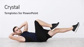  Presentation with one young man exercising handball - Theme having young man doing bicycle crunch background and a  colored foreground