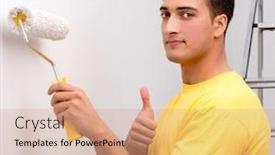  Presentation with home - Colorful PPT theme enhanced with young-man-doing-home-improvements backdrop and a coral colored foreground