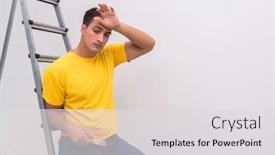  Presentation with one young man exercising handball - Slide deck consisting of young-man-doing-home-improvements background and a light gray colored foreground