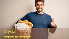  Presentation with wicker - Audience pleasing theme consisting of young-man-doing-housework-holding backdrop and a coral colored foreground