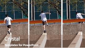  Presentation with spring - Presentation design enhanced with young man doing parkour jump background and a violet colored foreground
