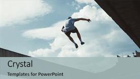  Presentation with urban - Presentation design with young man doing parkour jump background and a light gray colored foreground