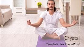  Presentation with physical exercises - Colorful slide set enhanced with young man doing physical exercises at home backdrop and a lemonade colored foreground