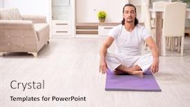  Presentation with physical exercises - Colorful presentation theme enhanced with young man doing physical exercises at home backdrop and a sky blue colored foreground