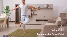  Presentation with one young man exercising handball - Slide deck consisting of young-man-doing-sport-exercises background and a coral colored foreground