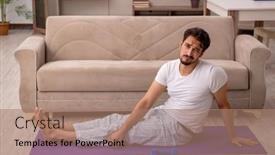  Presentation with exercises - Presentation design consisting of young-man-doing-sport-exercises background and a  colored foreground