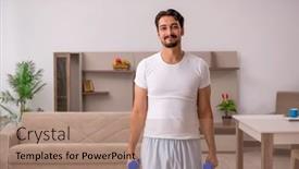  Presentation with exercises - PPT layouts featuring young-man-doing-sport-exercises background and a coral colored foreground