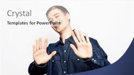  Presentation with stop - Presentation theme with young-man-doing-stop-sign background and a white colored foreground