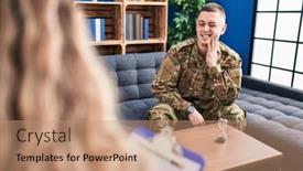  Presentation with war - PPT theme having young-man-doing-therapy background and a coral colored foreground