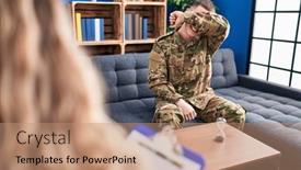  Presentation with war - Presentation theme with young-man-doing-therapy background and a coral colored foreground