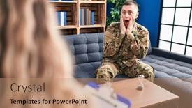  Presentation with war - Presentation enhanced with young-man-doing-therapy background and a coral colored foreground