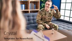  Presentation with war - Presentation design featuring young-man-doing-therapy background and a coral colored foreground