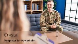  Presentation with war - Slide deck featuring young-man-doing-therapy background and a coral colored foreground