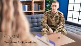  Presentation with war - PPT layouts enhanced with young-man-doing-therapy background and a coral colored foreground