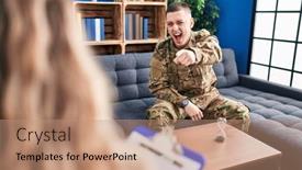  Presentation with war - Presentation design consisting of young-man-doing-therapy background and a coral colored foreground