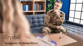  Presentation with war - PPT layouts featuring young-man-doing-therapy background and a coral colored foreground