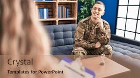  Presentation with war - PPT theme consisting of young-man-doing-therapy background and a coral colored foreground