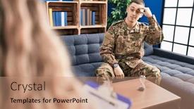  Presentation with war - Presentation theme enhanced with young-man-doing-therapy background and a coral colored foreground