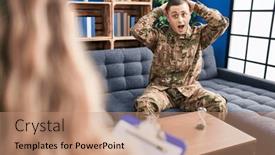  Presentation with war - Presentation theme featuring young-man-doing-therapy and a  colored foreground