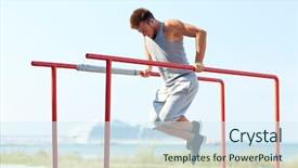  Presentation with parallel - Presentation design enhanced with young man doing triceps dip background and a sky blue colored foreground
