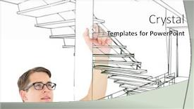  Presentation with green lines - Cool new presentation design with young man drawing office stairs green lines on the screen backdrop and a white colored foreground