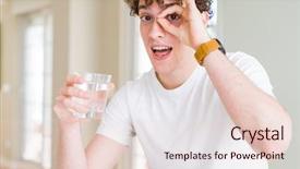  Presentation with eye glass - Audience pleasing presentation design consisting of young man drinking a glass backdrop and a lemonade colored foreground