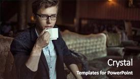  Presentation with coffee - Cool new theme with young man drinking coffee backdrop and a wine colored foreground