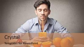  Presentation with orange juice - Audience pleasing slides consisting of young man drinking orange juice backdrop and a coral colored foreground