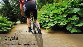  Presentation with mountain water - Audience pleasing PPT theme consisting of young man drive mountain bike backdrop and a coral colored foreground