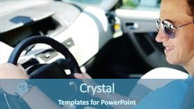  Presentation with sleepy yawning man driving car - PPT layouts featuring young man driving a car background and a  colored foreground