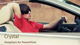  Presentation with driving - Slide set featuring young man driving a convertible car background and a cream colored foreground