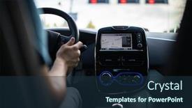  Presentation with electric vehicle - Presentation theme consisting of young-man-driving-an-electric background and a tawny brown colored foreground