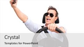  Presentation with self driving cars - PPT theme enhanced with young man driving and taking background and a  colored foreground