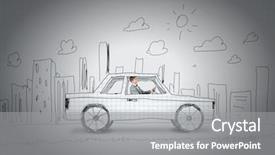  Presentation with sleepy yawning man driving car - PPT theme enhanced with mop and bucket with other background and a gray colored foreground.