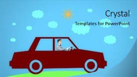  Presentation with driving - Beautiful PPT layouts featuring young man driving drawn car backdrop and a light blue colored foreground