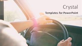  Presentation with driving road - Amazing PPT theme having young-man-driving-the-modern backdrop and a sky blue colored foreground