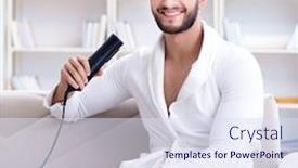  Presentation with hair - Slides enhanced with young-man-drying-hair background and a sky blue colored foreground