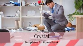  Presentation with crime analysis - Slides with young man during crime investigation background and a coral colored foreground