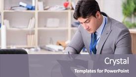  Presentation with investigation - Presentation theme having young man during crime investigation background and a gray colored foreground