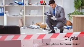  Presentation with crime analysis - Presentation theme having young man during crime investigation background and a coral colored foreground